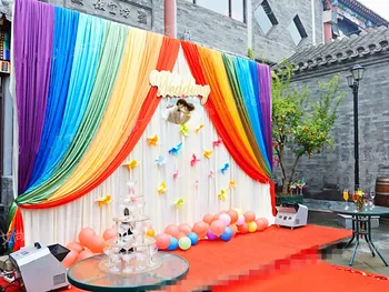 

hot sale Ice Silk cloth baby kids shower party decor birthday Backdrop Curtain Rainbow Wedding string Backdrop Curtain