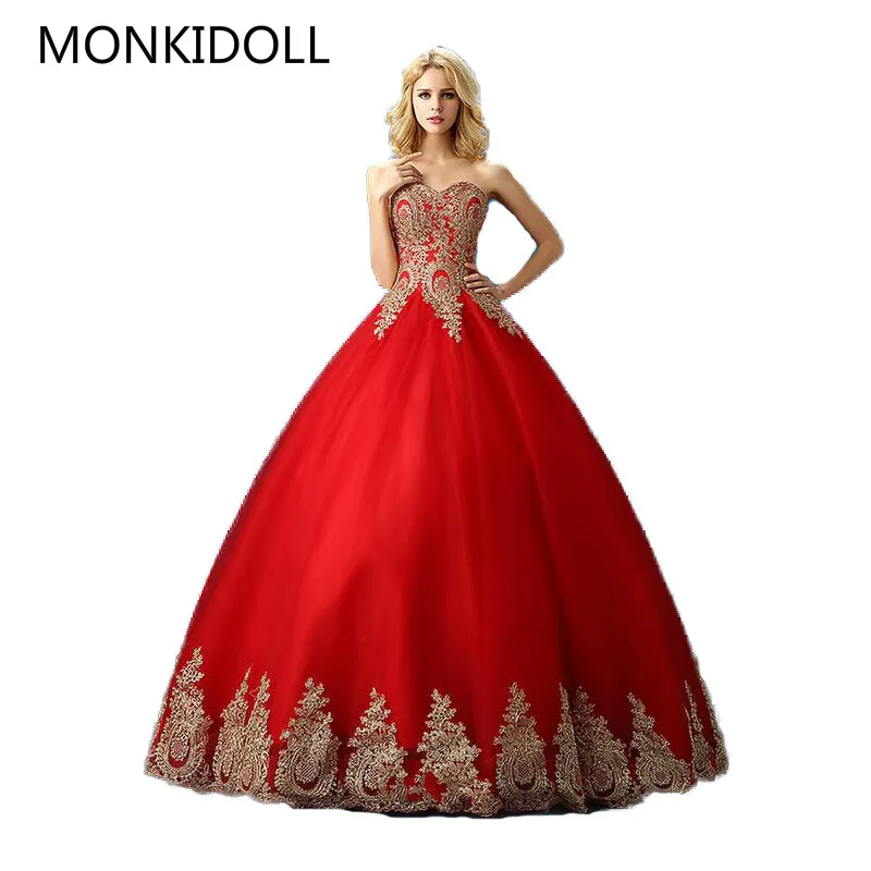 

New arrival ball gown gold lace appliques latest wedding dresses princess puffy sweetheart neck elegant bride dress best selling