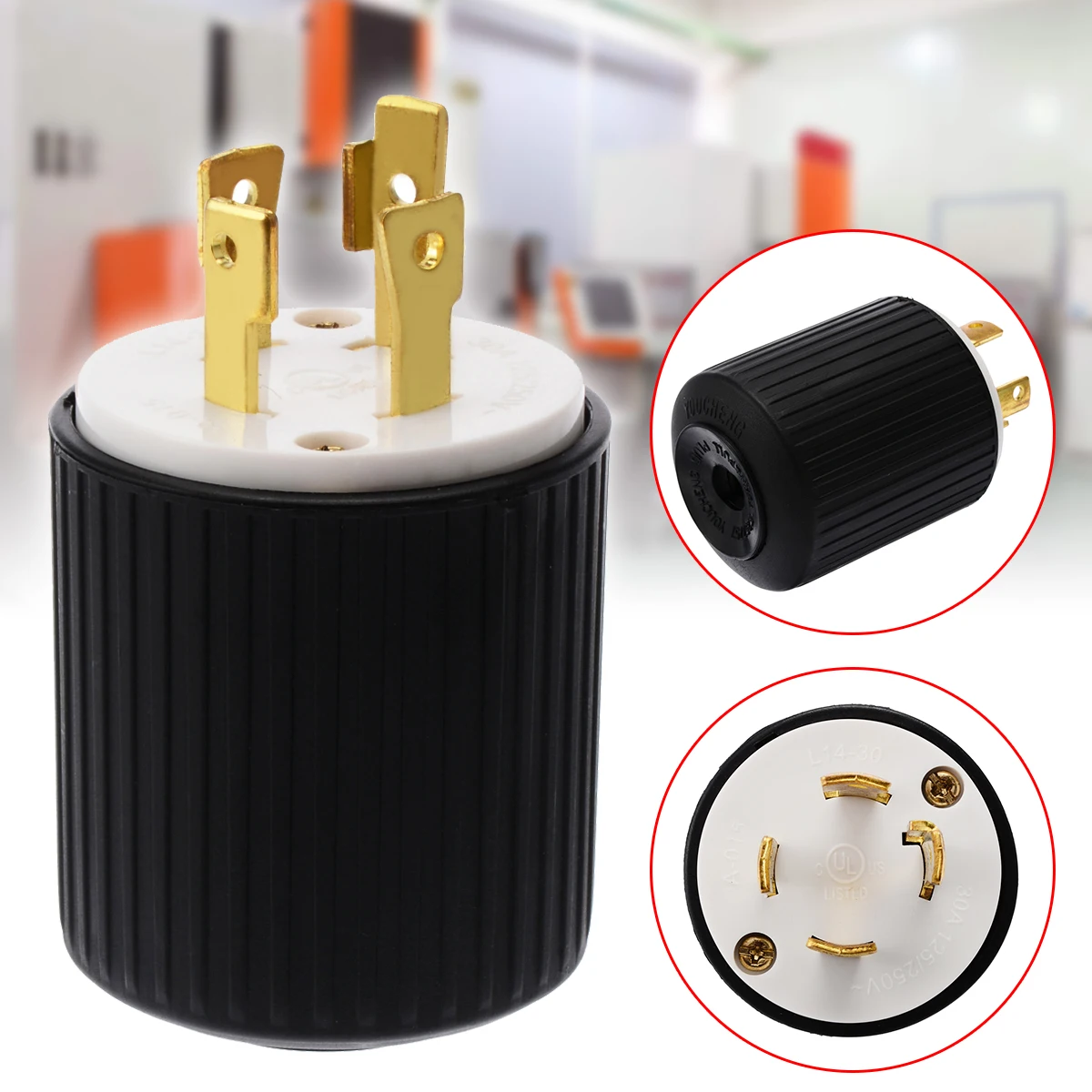 New Black L14-30 30Amp 125/250 Volt 3 Pole 4 Wire Generator 4-core Grounding Locking Male Plug Industrial Connecting Plug