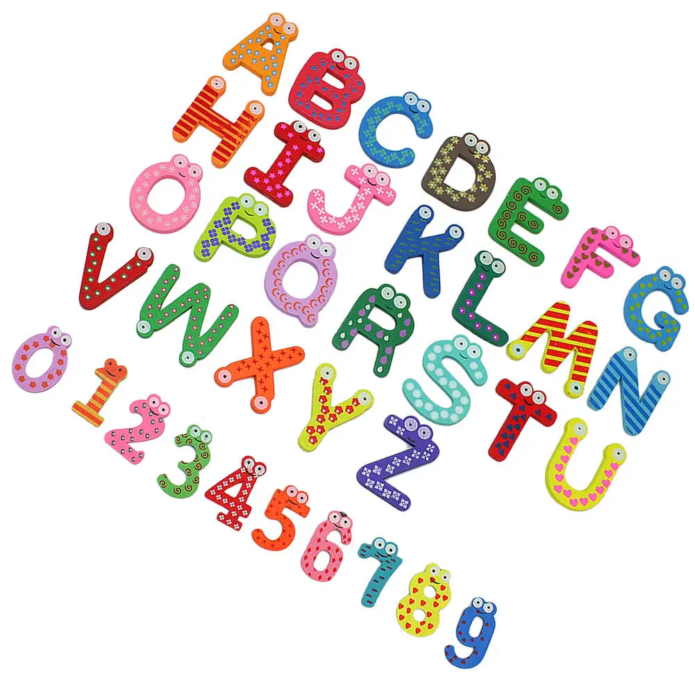 

36x Colorful Cartoon Design Wooden Letters Numbers Refrigerator Fridge Magnets Teaching Alphabet Kids Toys Gift Pattern Magnet