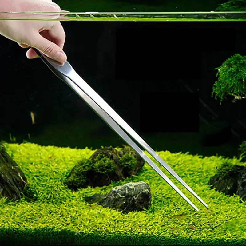 Stainless Steel Aquarium Live Curve Plant Cleaning Holder Fish Tank Water Plant Tools Kit Long Tongs Scissor Tweezers Storage (4)