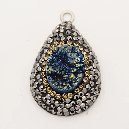 

10pcs Natural Electroplate Druzy Crystal Rhinestone Pendants, with 316 Stainless Steel Findings, Drop, Stainless Steel Color