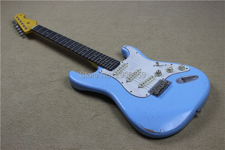 

Hot Sale handmade st relic guitar,navy blue color ebony fingerboard,master build 22 frets st guitar,high quality free shipping