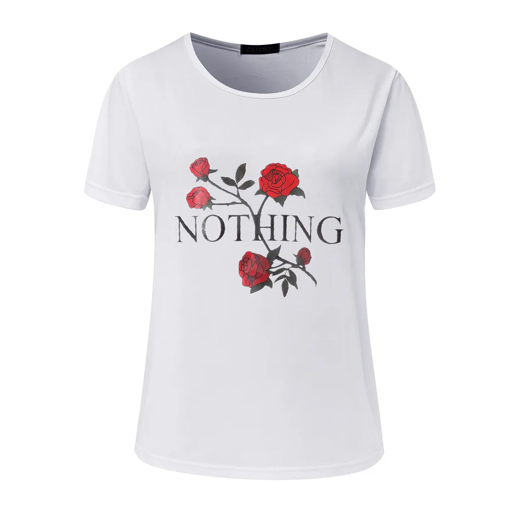 Nothing Letter Print T Shirt Rose Harajuku T-Shirt Women 2018 Summer Casual Short Sleeve TShirt White Gray Punk Shirts Nothing Letter Print T Shirt Rose Harajuku T-Shirt Women 2018 Summer Casual Short Sleeve TShirt White Gray Punk Shirts