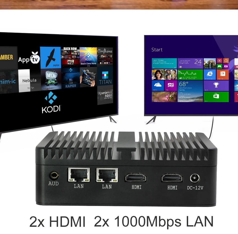 Безвентиляторный мини-PC Celeron 2955U Dual LAN Windows 7 мини-компьютер Nuc Desktop 2 * HDMI 2 * COM офисный компьютер DDR3 Оперативная Память HDD HTPC