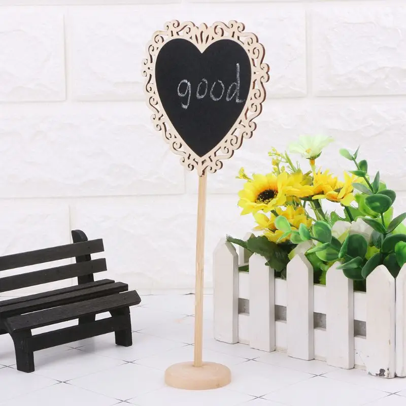 

5Pcs Hollow Heart Mini Wooden Chalkboard Blackboard Message Table Number Wedding Party Decor Place Card Holder