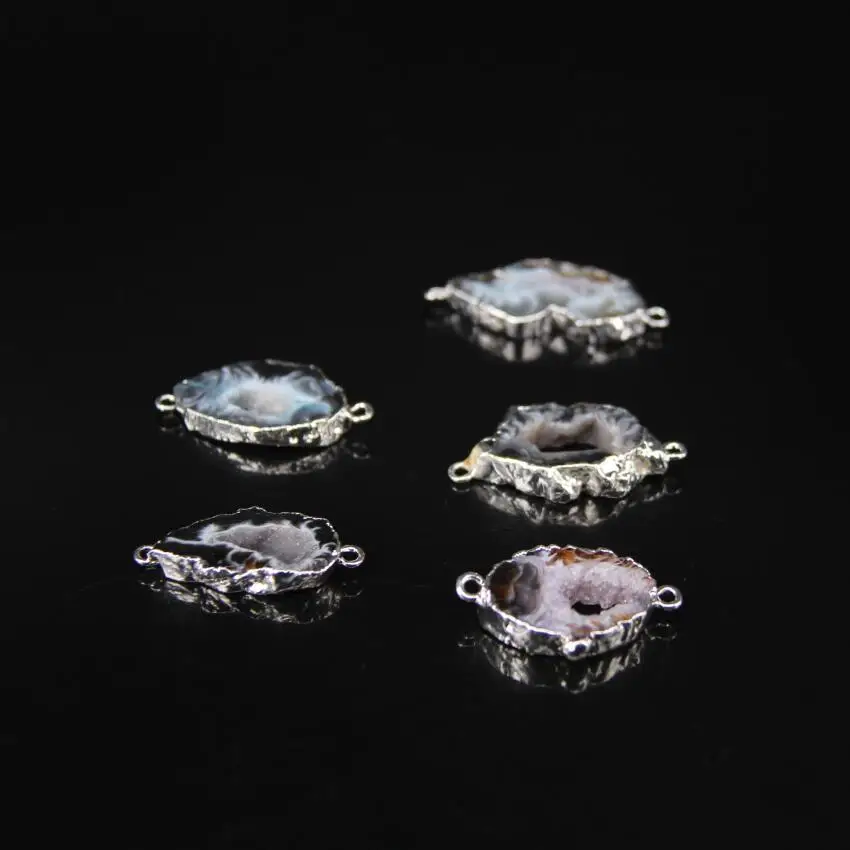 

5pcs/lot,Natural Druzy Agates Geode Freeform Slab Connector,Raw dursy Quartz slice nugget Pendant bracelet Necklaces