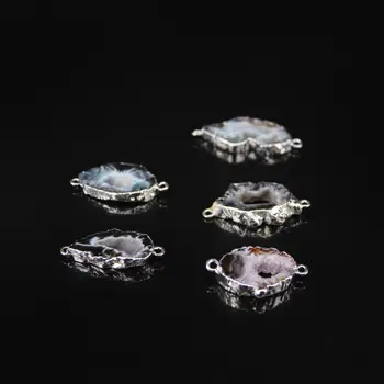 

5pcs/lot,Natural Druzy Agates Geode Freeform Slab Connector,Raw dursy Quartz slice nugget Pendant bracelet Necklaces