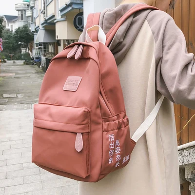 Розовый брендовый рюкзак высокого качества, водонепроницаемая нейлоновая сумка для отдыха или путешествий, однотонная посылка в японском стиле с китайскими персонажами - Цвет: Красный