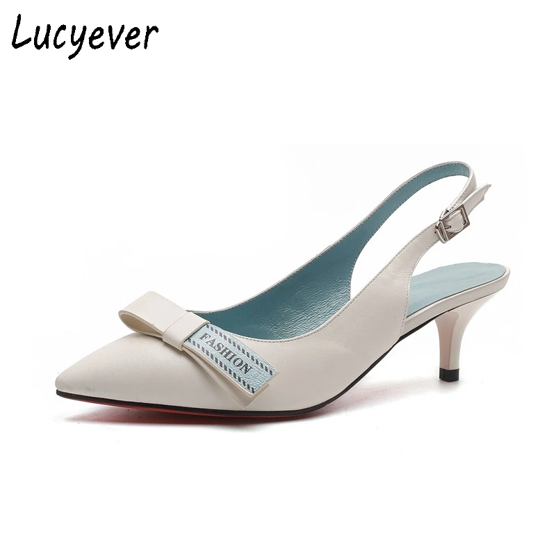 

Lucyever new arrival women pumps fashion sweet bowtie pu leather solid office shoes woman thin heels pointed toe slip-on sandals