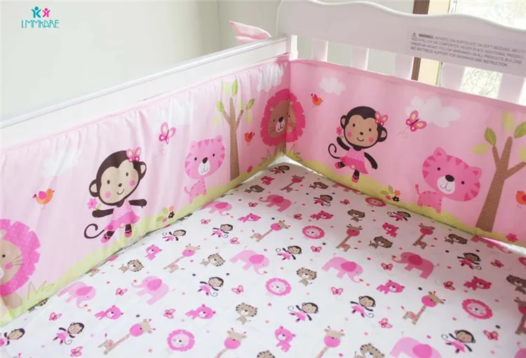Хлопковые Детские бамперы для кроватей с героями мультфильмов; Розовая милая детская простыня в стиле зоопарка; одеяло; юбка для девочек; дышащие детские кроватки; комплекты постельного белья
