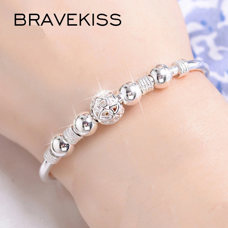 

BRAVEKISS Luxurious Silver Adjustable Charm Bracelets Bangles for Women Beaded Bracelet 2019 New Fashion Jewelry Gifts BPB0484