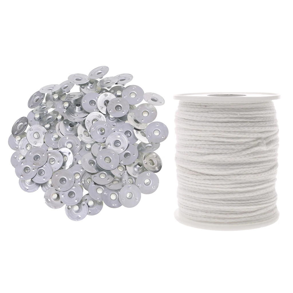 200Pcs Unwaxed Wicks Sustainer Tabs and 2.5mm Cotton Candle Core Wicks (200ft) for Making DIY Craft Candles