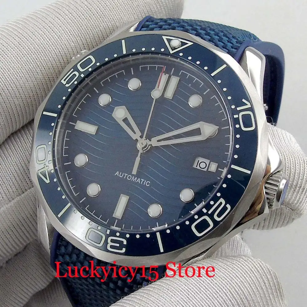 

BLIGER 41mm Men's Watch Sapphire Crystal Date Indicator Rubber Strap Automatic Movement Silver Case