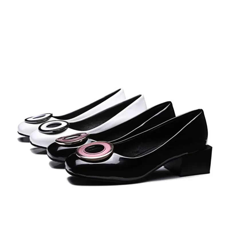 Fashion Women Pumps Shallow Mouth Thick Heel Office Lady Shoes Classic Sexy Patent Leather Block Heels Shoes Woman Large Size 48 (17)