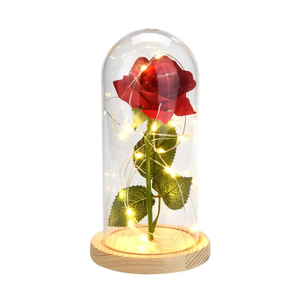 Artificial Flowers Rose Flowers Beauty And Beast LED Light Wooden Base for Valentines Day Gift Decoration Flower Girlfriend Gift (10)