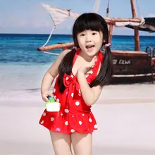 Hot Selling baby girls swimwear one piece lovely dot printed falbala girls swimsuit red colour kids bathing suit baby swimwear