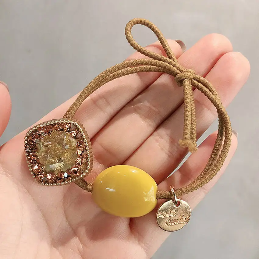 Levao Необычные карамельный цвет камень эластичная веревка для волос для модных девушек квадратная инкрустированная дрель двойное кольцо