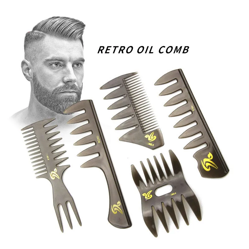 5pc/set Wide Teeth Comb Fork Comb Men Beard Hairdressing Brush Barber Shop Hair Styling Tools Salon Accessory Wide Hairbrush