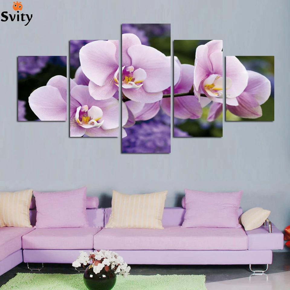 

With framed 5 Panel wall art flowers print canvas painting home decoration abstract Landscape Modular Picture A40