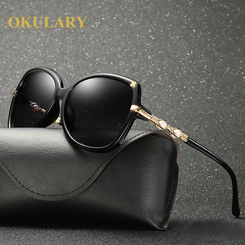 

2018 Women Oval Polarized Sunglasses Black/Brown Color UV400 With Box Free Shipping