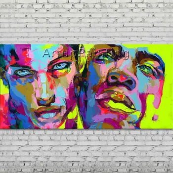 

Palette knife portrait Face Oil painting Character figure canva Hand painted Francoise Nielly wall Art picture 06-10-2f3