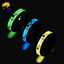 Blue Luminous Heart Electrocardiogram Rings Stainless Steel Glow in the Dark Wave Love Ring Female Male Wedding Aneis Jewelry