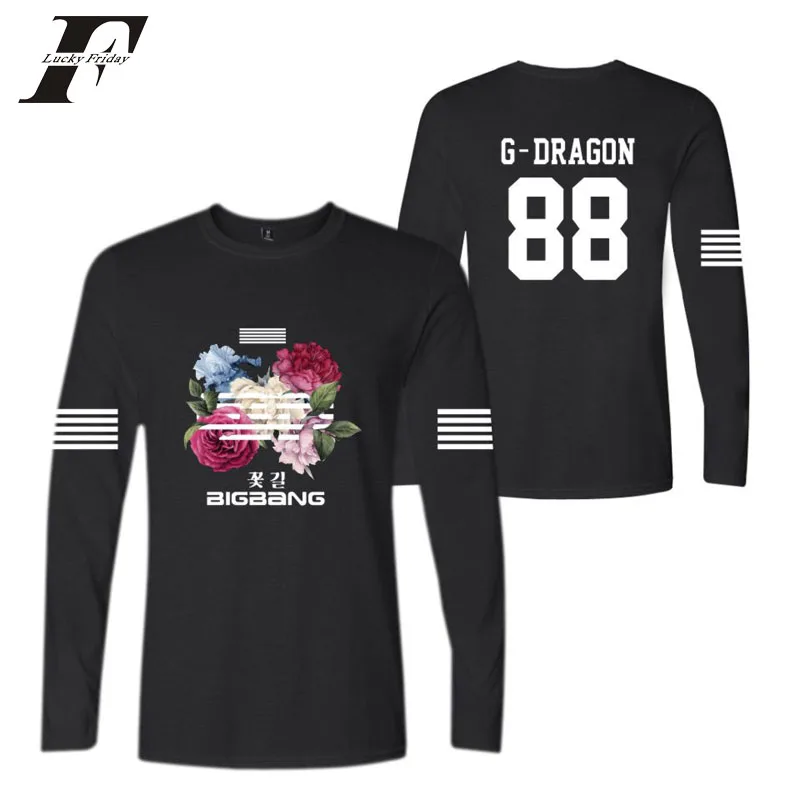 

LUCKYFRIDAYF BIGBANG kpop модная футболка с цветочным принтом в стиле хип-хоп с круглым вырезом для женщин и мужчин, Повседневная футболка, футболка с длинным рукавом, топы