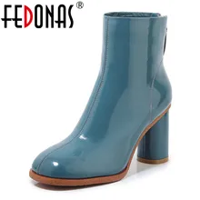 FEDONAS/ г. Зимние теплые удобные короткие ботинки женские ботильоны из натуральной кожи с перекрестной шнуровкой обувь для вечеринок на высоком каблуке в стиле панк