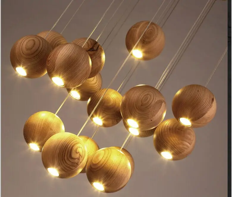 Современный подвесной светильник из цельного дерева, китайский скандинавский деревянный шар, светильник, креативные минималистичные подвесные лампы для бара и ресторана