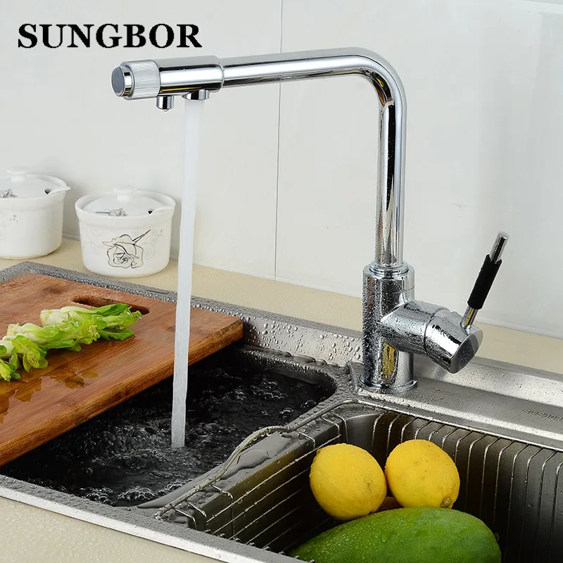 

Drinking Water Filter Faucet Deck Mounted Mixer Valve Chrome Single Hole Purifier 3 Way Water Kitchen Faucet Mixer CF-9126L