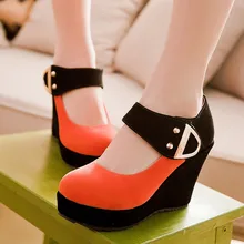 Meotina Shoes Women Pumps Spring Autumn Mary Jane Casual Platform Shoes Wedges Heels Flock Sequined Beige Red Plus Size 41 42 43