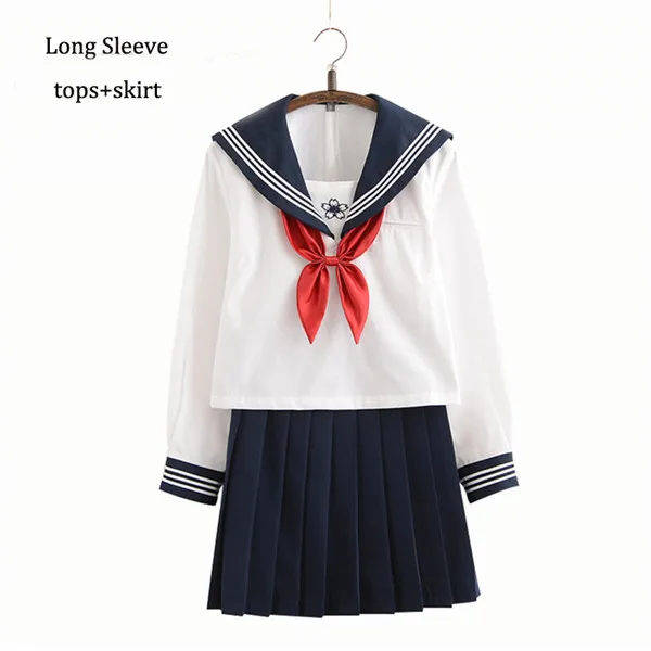 Новинка, JK, школьная форма, набор для девочек, Студенческая форма, галстук, костюм моряка, наборы, настольный костюм, японская косплей, униформа для школьниц - Цвет: long set