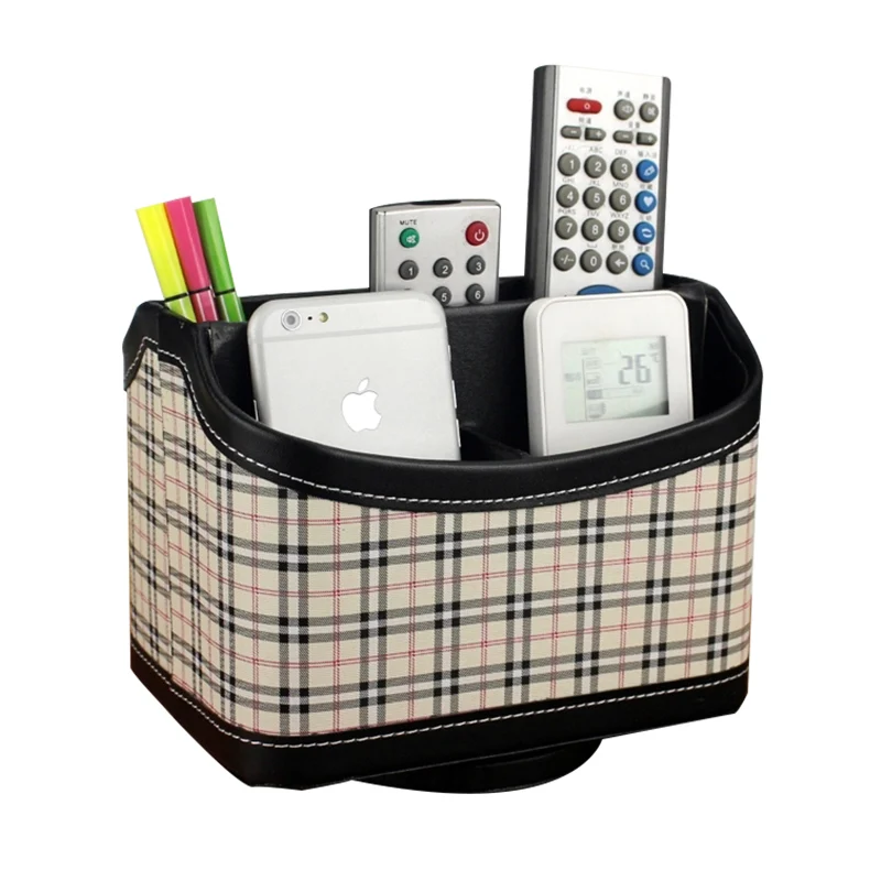 

Free 360 Rotation Office Storage Box Leather Phone Makeup Cosmetic Remote Control Sundries Holder Desktop Articles Organizer