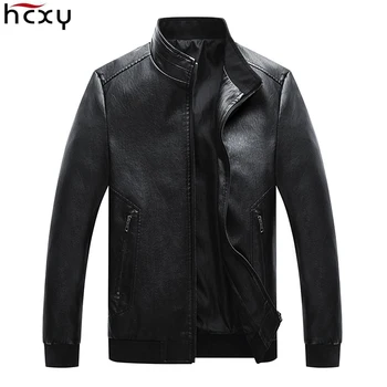 

HCXY 2019 High quality Autumn New Men Leather Coats Jackets Soft Faux Leather Motorcycle Jacket Coat Male Plus size 5XL Solid