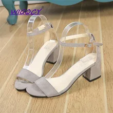 Open toe Suede Square heel High heel White sandals women 2019 summer shoes woman Fashion Buckle Strap Ankle Strap female shoes handmade christmas green emerald suede sheet leather heel greenery wedding shoes with knot open toe ankle strap d orsay pumps