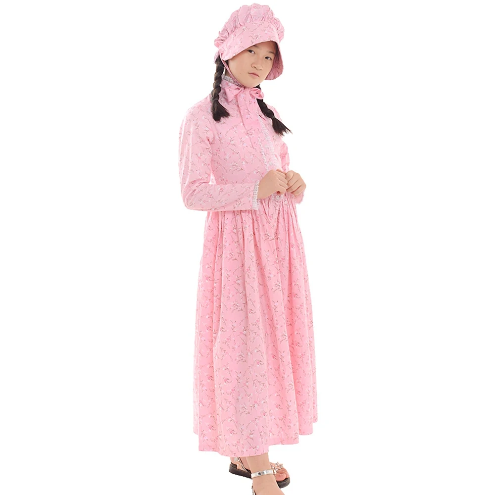 Восстановленный Пионер-прерия; костюм для девочек в стиле колонии; карнавальный маскарадный костюм; нарядное платье - Цвет: Розовый