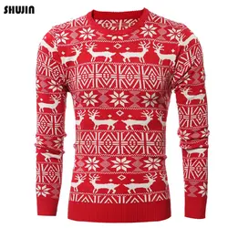SHUJIN 2019 рождественский стиль осенне-зимний пуловер свитер мужские свитера с длинными рукавами с принтом оленя новые мужские утепленные Топы