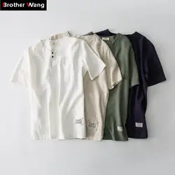 Брендовая одежда летняя мужская футболка 2019 Новая мода Повседневная льняное белье китайский стиль короткий рукав v-образный вырез