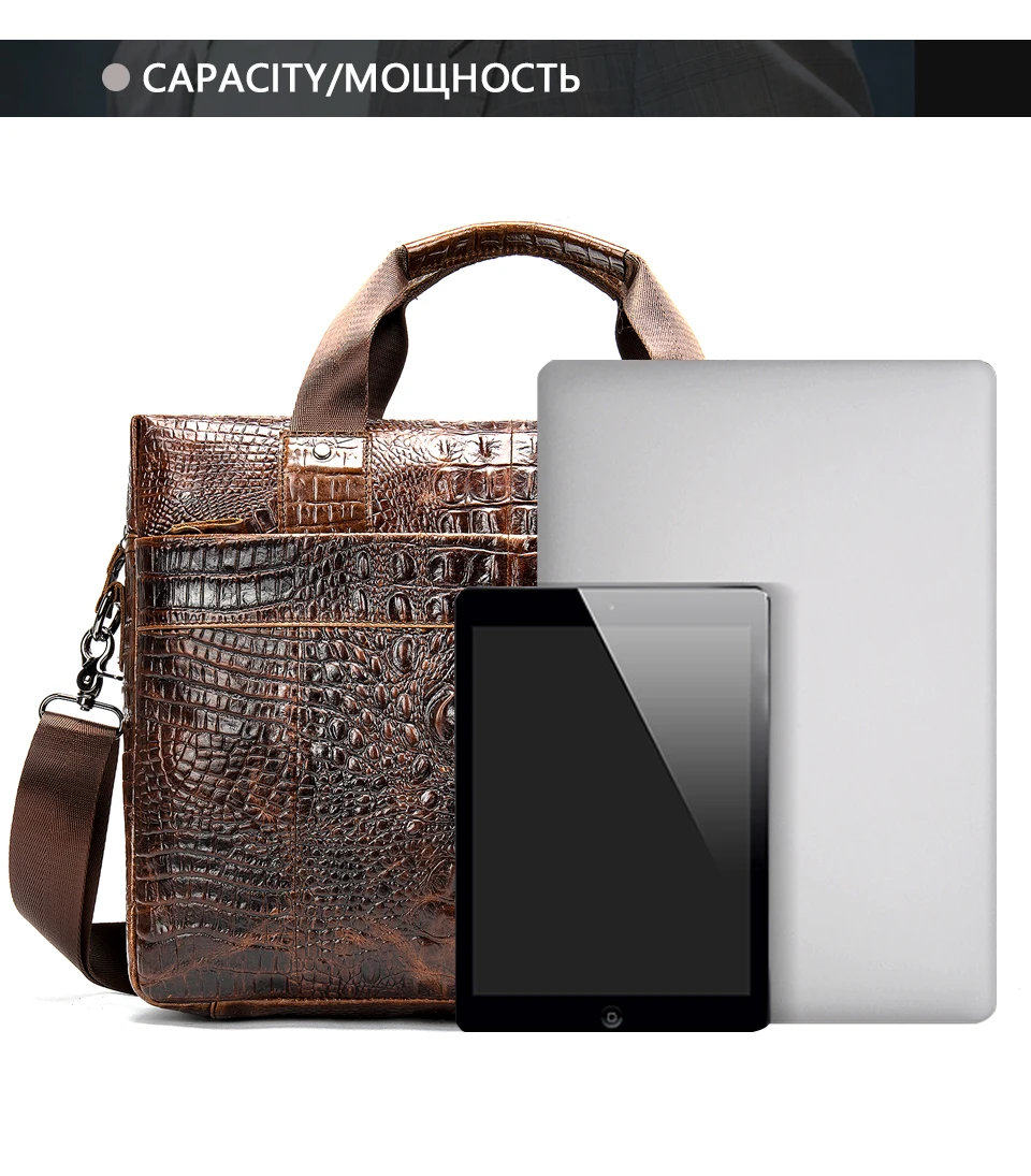 29 Men's Genuine Leather Briefcase Male man computer Laptop Bags For Men Cow Leather Men's Bag Crocodile Pattern handbags