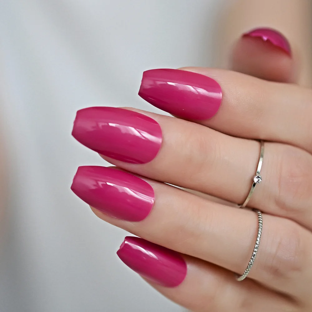 

24pcs/set Purple Red Coffin Nails Full Cover Ballerina Fake False Nails Peachblow Flat Shape Artificial Fuax Ongles Daily Wear