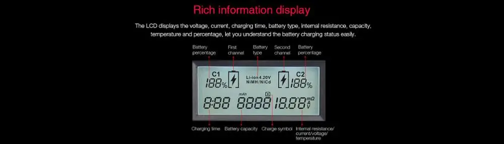 ЖК C8 C2-6000 C2-3000 C4 дисплей Li-Ion LiFePO4 Ni-MH Ni-Cd AA AAA 21700 20700 26650 17670 RCR123 MiBOXER 18650 зарядное устройство