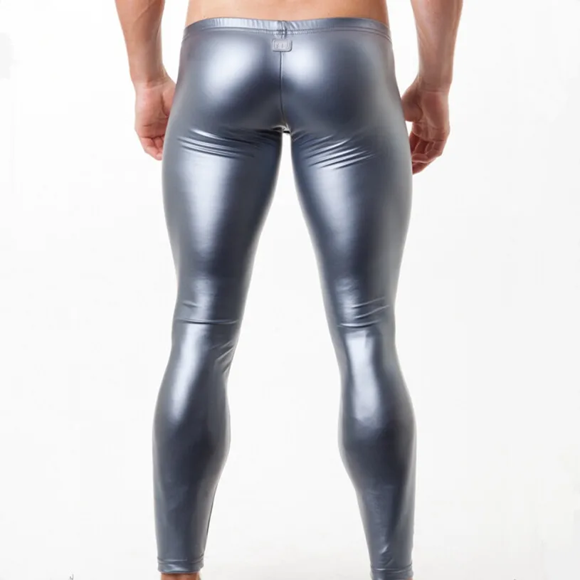 Men Leather Skinny Pants Fashion Sexy Night Club Slim Leggings Compression Trousers