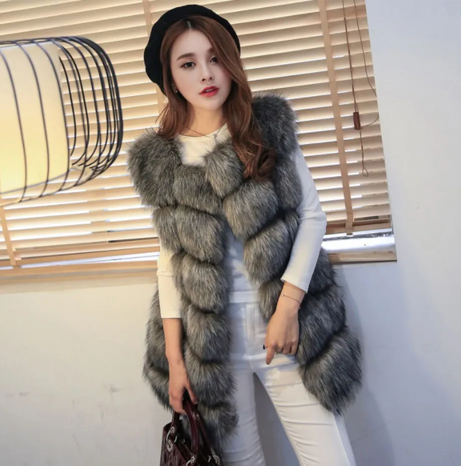 Warhammer Autumn Winter New Fashion Womens Sleeveless Faux Fur Vest Slim Fits European Hi Street Faux Fur Casaco Colored EU XXXL
