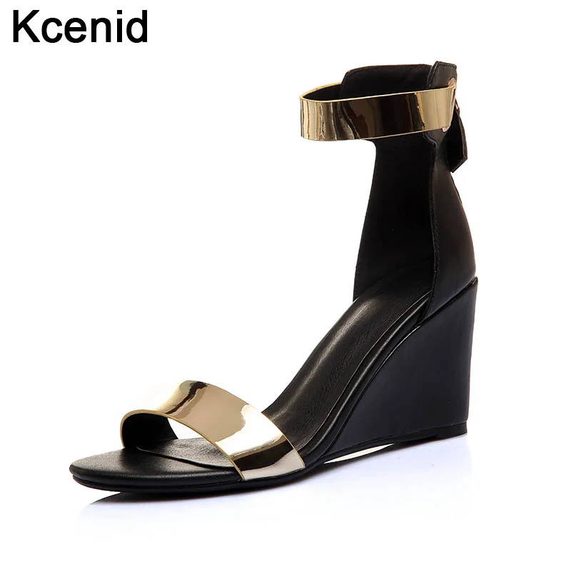 

Kcenid New large size high heels women sandal wedges open toe summer gladiator sandals punk zipper shoes woman dress party pumps