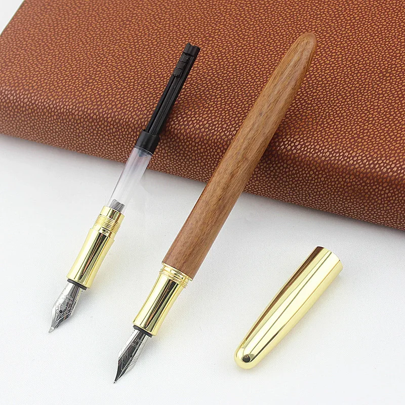 

Bamboo Fountain Pen Gold Clip Fine Nib 0.5mm Iridium Point Ink Pens for Writing School Office Supplies Business Gift
