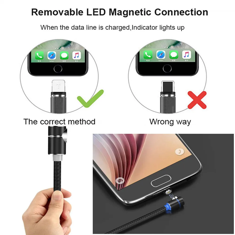 1 м 2 90 градусов 8 контактный IOS USB Магнитный кабель для быстрой зарядки зарядное
