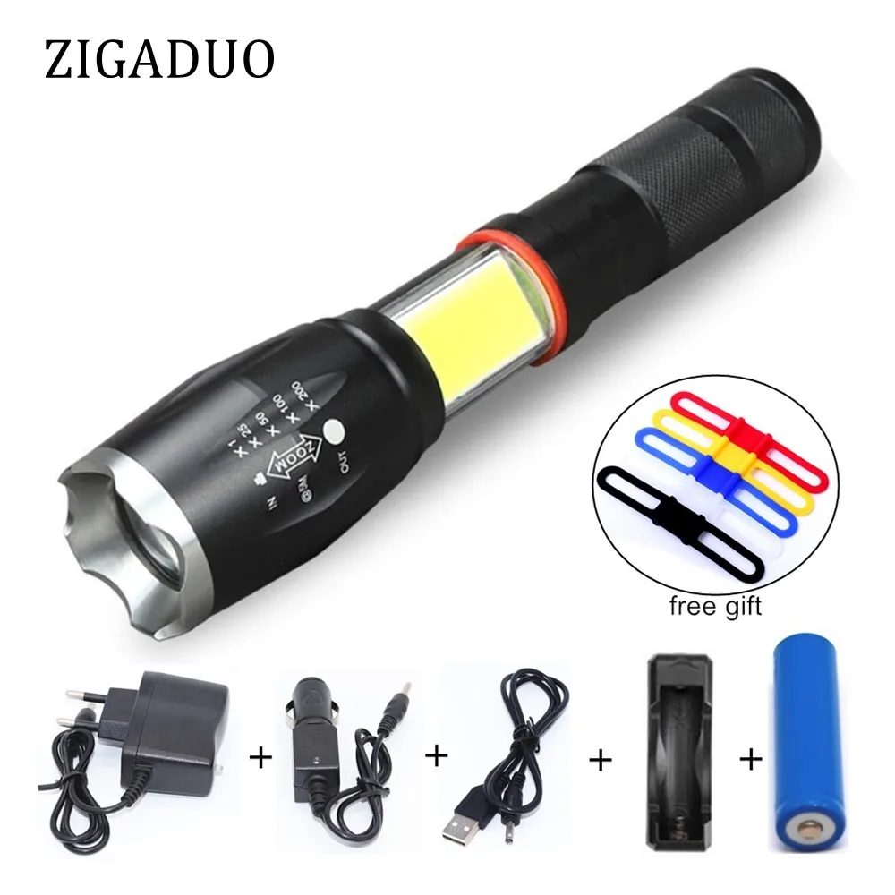 XML T6 L2 COB LED Flashlight Portable ZOOM Torch Camping Lights Lamp