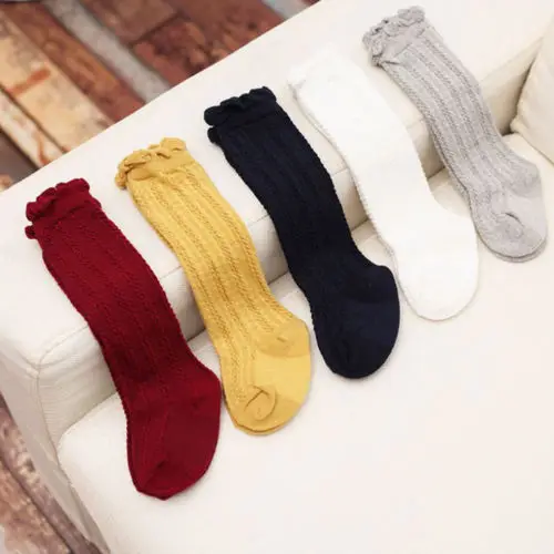 Quality Soft Cotton Baby Kids Toddlers Girls Knee High Socks Solid