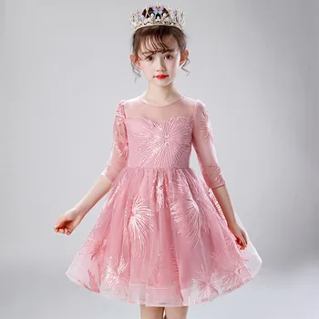 

Princess Party Vestidos Embroidery Flower Girl Dresses for Wedding Ball Gown Evening Dress Tulle Kids Fromal Dress B416